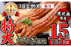 i1176-B ＜定期便・計3回(隔月)＞＼特大サイズ／鹿児島県産 うなぎ蒲焼 5尾セット ＜（約220g×5・計約1100g）×全3回＞ 定期便 たれ 山椒付きうなぎ 鰻 ウナギ 特大 特大サイズ 約220g 蒲焼き 国産 鹿児島県産 焼きたて 生産量日本一 真空パック おかず 晩御飯 特別な日 土用の丑の日 【薩摩川内鰻】