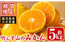i1030 ＜先行予約受付中！2025年11月上旬～12月下旬の間に発送予定＞≪数量・期間限定≫いずみ産 竹ん子山のみかん(約5kg) 鹿児島 国産 九州産 みかん ミカン 蜜柑 柑橘 くだもの フルーツ 果実 【イーサイドライン】