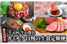 【全４回】生の贅沢～ カミチク 自慢 の 生食 定期便 ～(カミチク/Z-085)  黒毛 和牛 上村牛 ユッケ 牛刺し タタキ ローストビーフ 約1.2㎏  