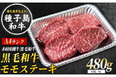 種子島 生まれ！ 黒毛 和牛 モモステーキ 120g×4枚　NFN546 【750pt 】 黒毛和牛 赤身 霜降り ステーキ 焼肉 炙り焼き 人気 黒毛姫牛 A4ランク 西之表市生まれの黒毛和牛