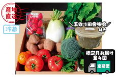 【 定期便 全４回 】 種子島 の 新鮮 野菜 と 果物 ７～１０品 と 田舎味噌1kg セット（３・６・９・１２月にお届け）　NFN566 【1500pt】 // 100％ 国産大豆 手作り 味噌 旬の野菜 冷蔵 指定月 産地直送