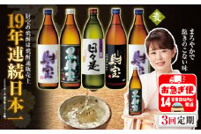C3-22125／【 定期便 】 3回 届け・ 焼酎 4種5本 飲み比べセット 【5合瓶（麦）】 温泉水仕立て！ 財宝