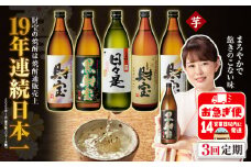 C3-22124／【 定期便 】 3回 届け・ 焼酎 4種5本 飲み比べセット 【5合瓶（芋）】 温泉水仕立て！ 財宝