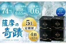 JS-802 天然アルカリ温泉水 5L×4箱【12ｶ月】超軟水(硬度0.6)のｼﾘｶ水｢薩摩の奇蹟｣