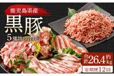 KS-601 【12ヶ月定期便】鹿児島県産黒豚 5種詰合せ(約2.2kg×12回)