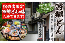 No.080 西郷どん(せごどん)も訪れた名湯！中島温泉旅館ペア宿泊券(1泊2食付・本館2階) 体験 体験型 鹿児島 旅行 宿泊 宿 宿泊券 旅館 ペア 温泉 貸し切り チケット 西郷 西郷隆盛 温泉旅館宿泊券【中島温泉旅館】