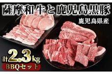 No.425 薩摩和牛と鹿児島黒豚のBBQセット(5種・合計2.3kg)国産 九州産 和牛 牛肉 黒豚 豚肉 ロース ステーキ 数量限定 モモ肉 もも 肩肉 カタ 焼肉 焼き肉 BBQ キャンプ 冷凍 セット 食べ比べ【さつま屋産業】