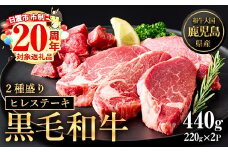 No.546 鹿児島県産黒毛和牛ヒレステーキ2種盛り(計440g・220g×2P)国産 九州産 牛肉 黒毛和牛 和牛 国産牛 ヒレ ステーキ  冷凍  市制20周年 寄附額改定【カミチク】