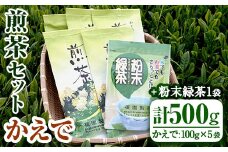 No.616 鹿児島県産の煎茶セット「かえで」かえで(100g×5袋)と粉末緑茶(1袋)【世献 榎園製茶】