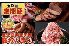 No.725 ＜定期便・全5回(連続)＞鹿児島産黒豚味わい尽くしコース(黒豚味噌漬けや炭焼き焼豚、ウインナー、切り落とし肉、フランクフルト、黒豚ロース肉)国産 九州産 黒豚 豚肉 定期便 頒布会 ウインナー ソーセージ 惣菜 おかず 弁当 BBQ キャンプ【コワダヤ】