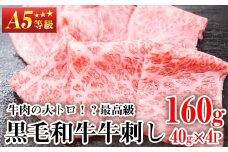 No.755 最高級黒毛和牛牛刺し(計160g・40g×4)国産 九州産 牛肉 黒毛和牛 和牛 牛刺し 肩ロース ザブトン 大トロ 小分け 食べ比べ セット 冷凍 ギフト 贈答【カミチク】