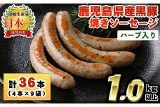 No.794 鹿児島県産！黒豚焼きソーセージ・ハーブ入り(計1kg以上・120g×9パック)国産 九州産 黒豚 豚肉 ウインナー ソーセージ 惣菜 おかず 弁当 BBQ キャンプ 小分け 冷凍【コワダヤ】【1152】【1153】