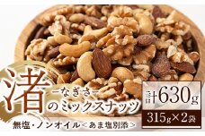 No.1035-B 渚のミックスナッツ(計630g・315g×2袋) ナッツ おつまみ 無塩 ノンオイル 国内製造 アーモンド カシューナッツ カシュナッツ クルミ くるみ 常温 常温発送 【末永商店】