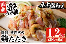 No.1124 鶏刺し専門店の手羽のネギ塩和え(計1.2kg・200g×6袋) 鳥刺し 鶏刺し 鶏たたき 生食 国産 鶏肉 とり肉 お肉 手羽 冷凍 おかず おつまみ 小分け【末永商店】
