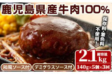 No.1226 ＜定期便・全3回(連続)＞ハンバーグ専門店の牛肉100％ハンバーグ ソース2種付！(140g×5個×3回・総容量2.1kg) 鹿児島県産 お肉 デミグラス 和風 おかず 惣菜 保存料/着色料不使用 冷凍 湯煎 温めるだけ 冷凍ハンバーグ【レストラン プチ・ポア】【405】 [877]