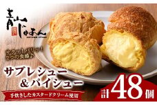 No.1049-D 薩摩77万石溶岩サブレシュー＆パイシュー(48個入) 鹿児島 日置市 特産品 お菓子 洋菓子 菓子 おかし スイーツ おやつ パイ シュークリーム カスタード クリーム 冷凍 冷凍配送 ギフト【青山じゅあん】