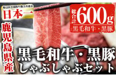 鹿児島黒毛和牛 鹿児島黒豚しゃぶしゃぶセット(300g×2P・計600g) たれ付き 黒毛和牛 黒豚 国産【ナンチク】A1-v01