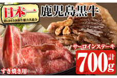 鹿児島県産黒毛和牛肉！5等級！鹿児島黒牛サーロインステーキ(200g×2枚)・すき焼き(300g)セット計700g！(E-701)31-C-25 黒毛和牛 ステーキ すき焼き【そお鹿児島農業協同組合】C25-v01