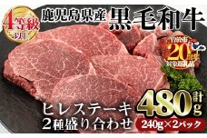 【期間限定肩ローススライス付き！】鹿児島県産黒毛和牛(4～5等級)ヒレステーキ2種盛り(合計680g / ヒレ240g×2P・肩ローススライス200g×1P) 牛肉 ヒレ肉 冷凍【カミチク】A231-v01-01