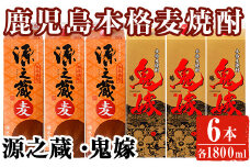 岩川醸造 本格麦焼酎飲み比べ1800mlパック6本セット！(源之蔵、鬼嫁：各1800ml×3本) 麦焼酎 お酒 飲み比べ【大隅家】B138-v02
