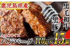 鹿児島県産黒毛和牛×黒豚使用！お肉屋の贅沢合挽き生ハンバーグ15個(計1.6kg以上) 黒毛和牛 黒豚 ハンバーグ【ナンチク】A331-v01