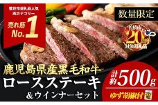 ＜2枚・計約500g＋ウインナー2袋＞4等級以上！鹿児島県産黒毛和牛ロースステーキ2枚セット 黒毛和牛 ステーキ 冷凍【ナンチク】B1-01-v04