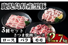 かごしま味わい黒豚 さつま焼肉コース (合計2.7kg) 鹿児島県産 豚肉 黒豚 【KNOT】 A554