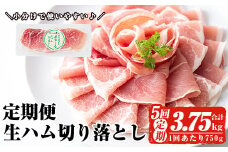 ＜定期便・全5回(連続)＞鹿児島発！国産豚生ハム切り落とし（計3.75kg/計750g・75g×10P×5回） 生ハム おつまみ 小分け 【ナンチク】 T30