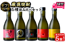 ＜ギフト対応＞厳選焼酎のみくらべセット(300ml×5本・計1.5L) 焼酎 本格焼酎 飲み比べ 【岩川醸造】 A658-N