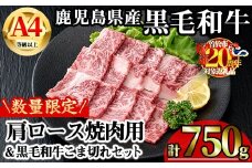 【数量限定】鹿児島県産黒毛和牛A4等級以上肩ロース焼肉用 (計750g＋黒毛和牛こま切れ250g×1P) 鹿児島県産 牛肉 冷凍 【KNOT】 A806-v01