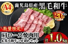 【数量限定】鹿児島県産黒毛和牛A4等級以上肩ロース焼肉用 (計1.0kg＋黒毛和牛こま切れ250g×2P) 鹿児島県産 牛肉 冷凍 【KNOT】 B198-v01
