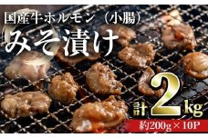 国産牛ホルモン（小腸）みそ漬け(計2kg・約200g×10パック) 牛肉 ホルモン みそ漬け【おきどき】A818-v01