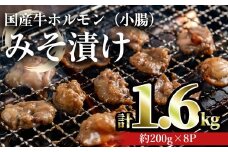 国産牛ホルモン（小腸）みそ漬け(計1.6kg・約200g×8パック) 牛肉 ホルモン みそ漬け【おきどき】A886