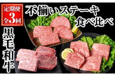 ＜定期便・全3回＞黒毛和牛不揃いステーキ食べ比べ定期便 (合計1.04kg) 黒毛和牛 赤身 訳あり 【KNOT】 T63