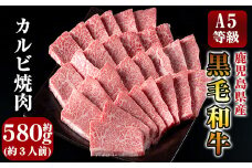 C-014 鹿児島県産黒毛和牛＜A5等級＞黒毛和牛カルビ焼肉用約580g【きりしま畜産】焼肉セット 焼肉用 牛肉 カルビ 焼肉 a5  焼き肉 牛肉 国産