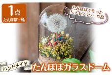 A0-256 たんぽぽガラスドーム・たんぽぽ一輪(1点)【かわいち国分】霧島市 インテリア たんぽぽ ガラスドーム 置き物 ドライフラワー ハンドメイド