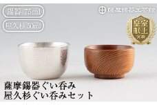 D0-078 薩摩錫器ぐい呑み・屋久杉ぐい呑みセット【薩摩錫器工芸館】霧島市 鹿児島 伝統工芸品 錫製品 錫製 ぐい呑み 錫 ぐい呑み 杉 酒器 食器 日用品 ギフト 贈答 贈り物 プレゼント
