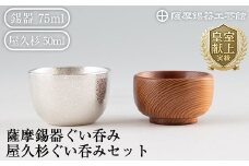 D0-078 薩摩錫器ぐい呑み・屋久杉ぐい呑みセット【薩摩錫器工芸館】霧島市 鹿児島 伝統工芸品 錫製品 錫製 ぐい呑み 錫 ぐい呑み 杉 酒器 食器 日用品 ギフト 贈答 贈り物 プレゼント