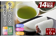 A0-260 創作生かるかん(2個×3種・計6個)と霧島茶(80g)セット！【徳重製菓とらや】