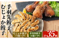 K-285-C 霧島高原純粋黒豚使用！餃子2種セット(手羽先餃子5個×1P・むじょか餃子15個×2P 計35個)【MAGONIMO餃子】霧島市 餃子 ぎょうざ 手羽 生餃子 黒豚 豚 惣菜 総菜 時短 おかず