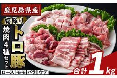 K-379-A 鹿児島県産霜降りトロ豚 焼肉用バラエティセット(合計1kg)【ふるさと産直バザール】霧島市 ロース バラ ウデ モモ 焼き肉 ヤキニク 豚肉 国産 鹿児島県産 肉 精肉 小分け セット 食べ比べ