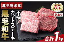 K-473-D ＜訳あり＞鹿児島県産A5等級黒毛和牛不揃いカットステーキ(計1kg)【ふるさと産直バザール】霧島市 不揃い 部位ミックス ランダム 牛肉 国産 鹿児島県産 肉 精肉 ワケアリ