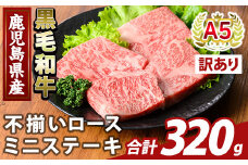 K-479-A ＜訳あり＞鹿児島県産A5等級黒毛和牛不揃いロースミニステーキ(計320g) 【ふるさと産直バザール】霧島市 牛肉 国産 鹿児島県産 赤身肉 不揃い ワケアリ ロース ステーキ 肉 精肉