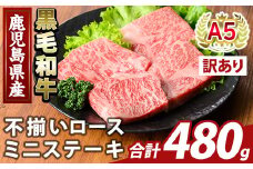 K-479-B ＜訳あり＞鹿児島県産A5等級黒毛和牛不揃いロースミニステーキ(計480g) 【ふるさと産直バザール】霧島市 牛肉 国産 鹿児島県産 赤身肉 不揃い ワケアリ ロース ステーキ 肉 精肉