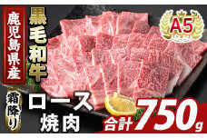 K-482-C 鹿児島県産A５等級黒毛和牛霜降り上ロース焼肉(計750g)【ふるさと産直バザール】霧島市 牛肉 国産 鹿児島県産 ロース 焼肉 肉 精肉