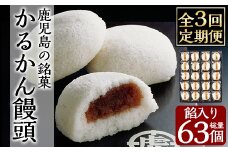 A-196-B 【3回定期便】鹿児島の銘菓かるかん饅頭(餡入り)(21個×3回 計63個)【徳重製菓とらや】霧島市 国産 かるかん 軽羹 饅頭 まんじゅう 銘菓 郷土菓子 生菓子 お菓子 和菓子 スイーツ 定期便