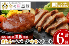 レンジでチン！金の桜黒豚  2種 おかず 詰め合わせ！計6食入り「黒豚煮込み ハンバーグ （180g×3袋）」と「 黒豚味噌ステーキ（90g×3袋）」冷蔵 小分け の おかず セット レンジ 簡単調理 レトルト 電子レンジ対応 温めるだけ で お手軽  時短！ 【A-613H】
