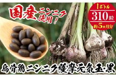 黒酢もろみにんにく卵黄 5ヶ月分 310粒（1ボトル）＜薩摩元気玉・黒＞常温 烏骨鶏 卵 有機栽培 にんにく 黒酢もろみ 発酵黒ニンニク 使用！匂いが気にならない腸溶タイプ！【C-81H】
