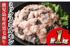鹿児島県産 黒毛和牛 ミックスホルモン 1000g 冷凍 国産 鹿児島県産 黒毛和牛 モツ もつ鍋 焼肉 に オススメ ホルモンミックス お取り寄せ 冷凍 生冷凍 ホルモンミックス 【A-1544H】