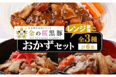 レンジでチン！金の桜黒豚 3種 おかず 詰め合わせ 6食入り 「中華丼の具（220g×2袋）」「黒豚丼（180g×2袋）」「スパイシーカレー（200g×2袋）」 冷蔵 小分け の おかず セット レンジ 簡単調理 レトルト 電子レンジ対応 温めるだけ で お手軽  時短！ 【A-1445H】